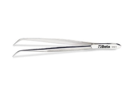 BETA   991 PINZETTA A MOLLA A PUNTE FINI CURVE ZIGRINATE INOX MM130