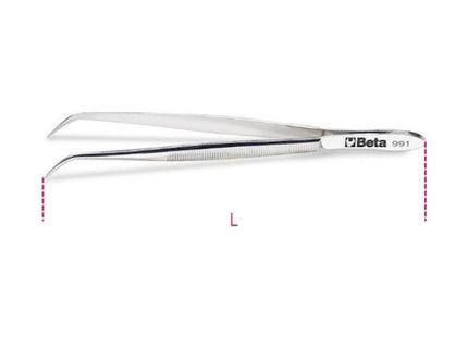BETA   991 PINZETTA A MOLLA A PUNTE FINI CURVE ZIGRINATE INOX MM130