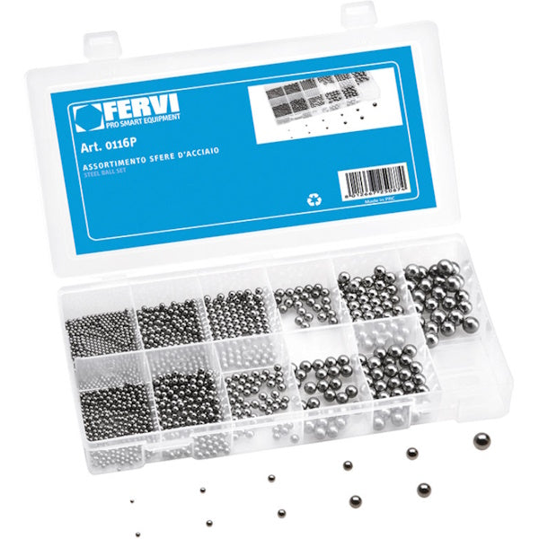 FERVI ASSORTIMENTO DI SFERE D'ACCIAIO CROMATE IN POLLICI TOTALE PZ430