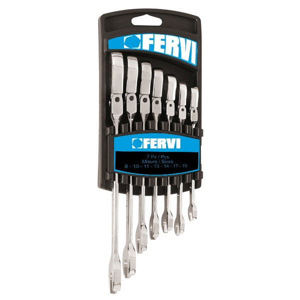 FERVI SERIE 7 CHIAVI COMBINATE CON TESTA SNODATA A CRICCHETTO
