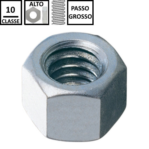 DADO ESAGONALE ALTO PASSO GROSSO CL.10 Z.BIANCO UNI 5587