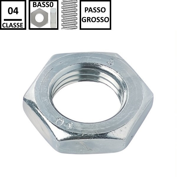 DADO ESAGONALE BASSO PASSO GROSSO CL.04 Z.BIANCO UNI 5589
