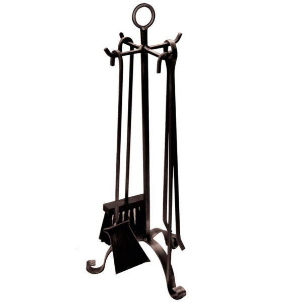 ATTREZZINI PER CAMINETTO SET DA PZ4 IN FERRO BATTUTO H.CM 58