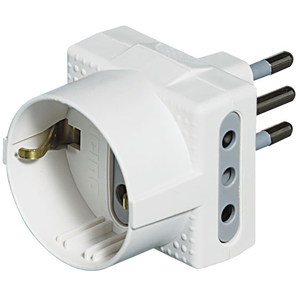 BTICINO ADATTATORE TRIPLO SPINA 2P+T 10A 1 SCHUKO 2 PRESE BIANCO